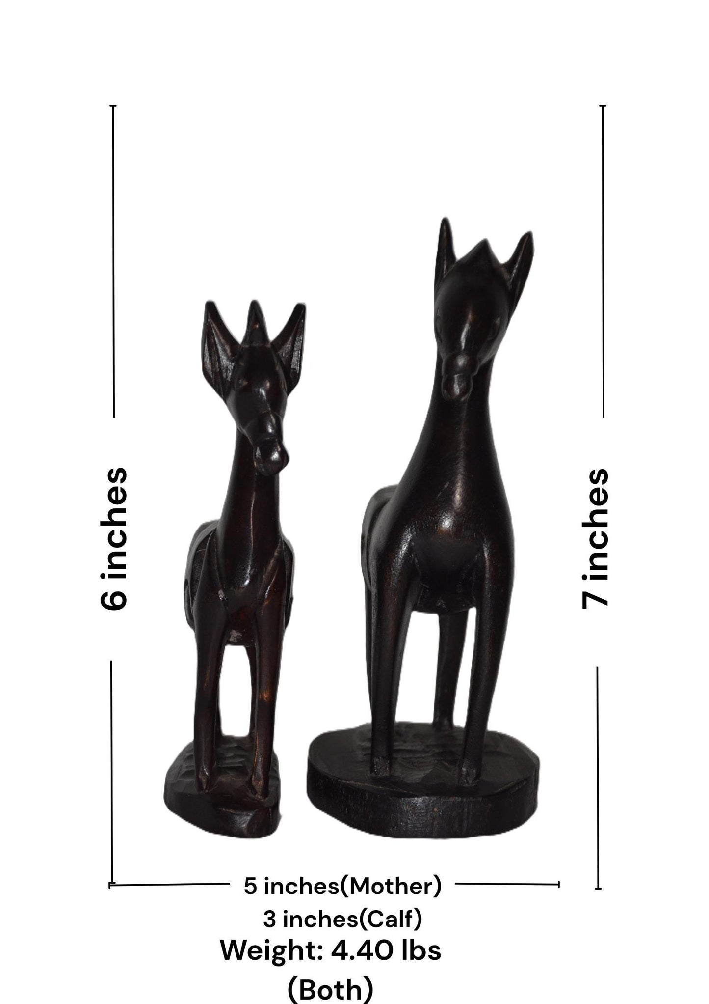 2 Pairs of Mother Horse & Calf – Handcarved Wooden Animal Figures, Home Decor
