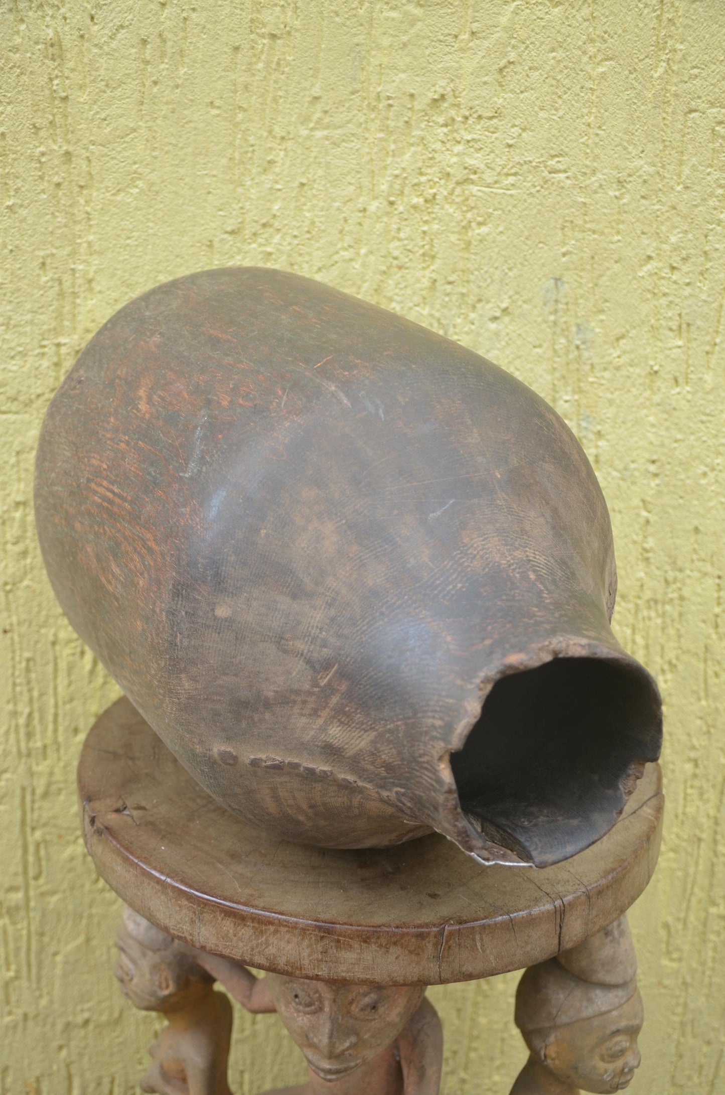 Rwandan Wooden Milk Vessel | Handcrafted Icyansi Cultural Artifact | Traditional African Dairy Pot | Ethnic Sculptural Decor