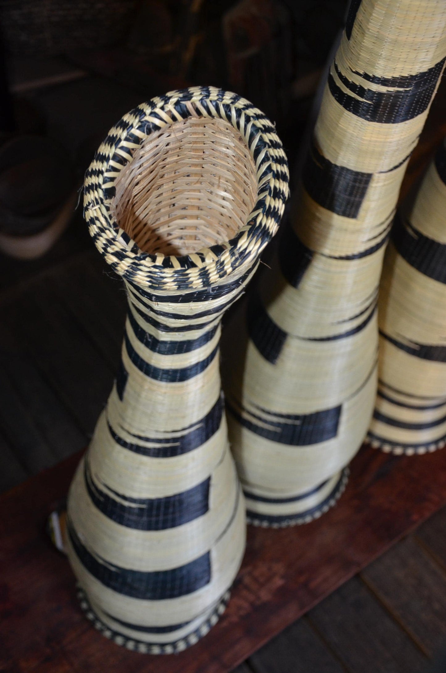 Large Rwandan Sisal Floor Vases – Hand-Dyed Geometric Agaseke Inspired Decor