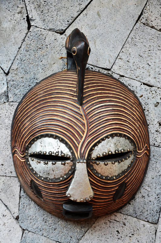 Ghanaian "Onyame" Style Moon Mask | Hand-Carved Tribal Wall Art