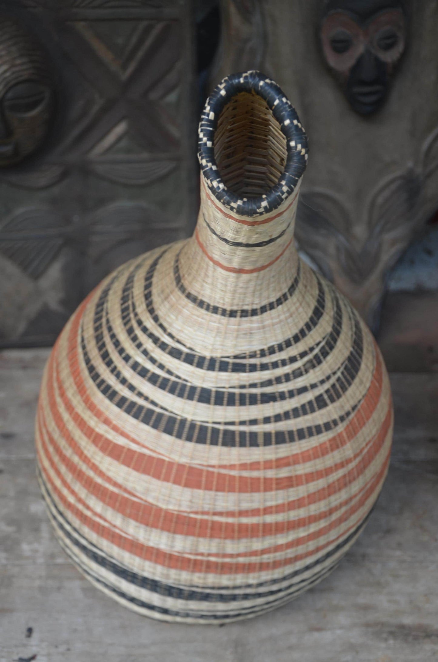 Rwandan Floor Vase | Large Woven Decorative Urn | Tall Artisan Woven Art