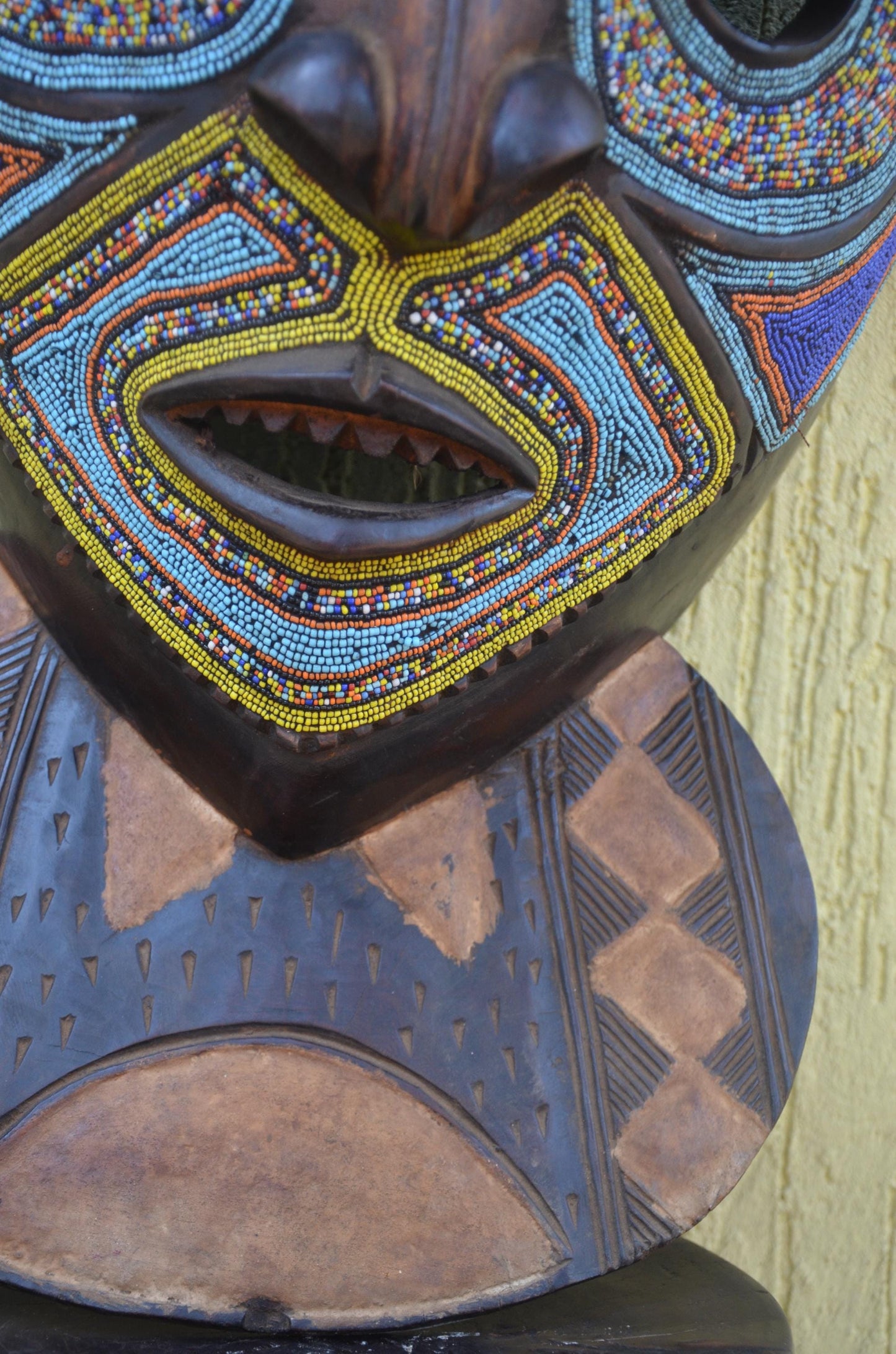 Marka African Mask – 34" Large Hand-Carved Wood & Brass Mask – Mali Wall Art.