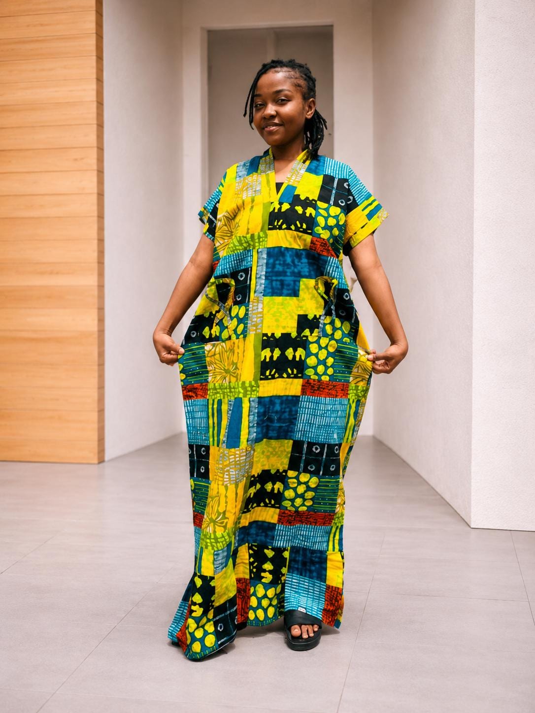 Deela Ankara Patchwork Bubu Dress | Free Size African Print Caftan, Maxi Dress