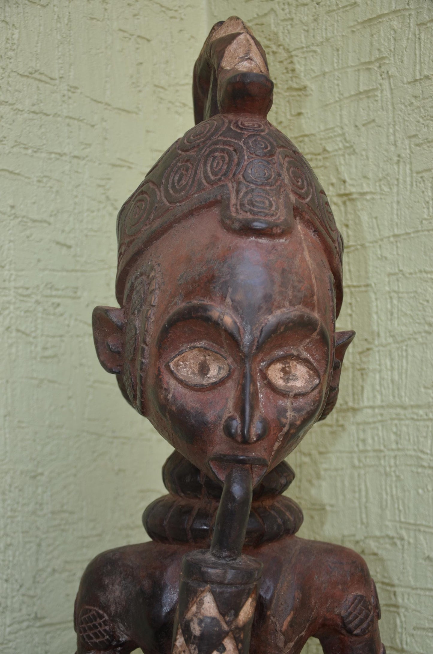 Bena Lulua Chief â€“ 41" Hand-Carved Wood Ancestor Smoking Pipe â€“ Tribal Art.