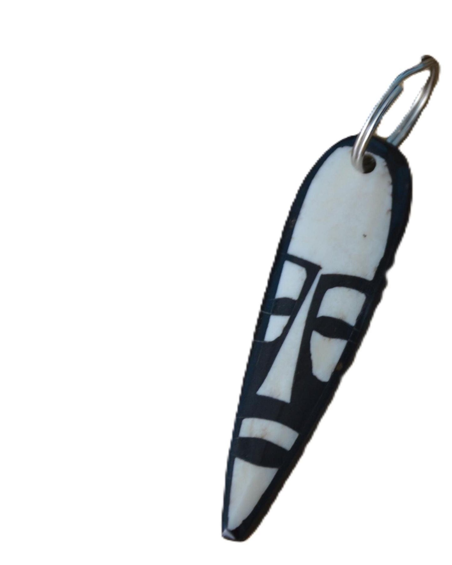 Black and White Ivory Style Keyholder, Handmade African Batik Bone Keyring