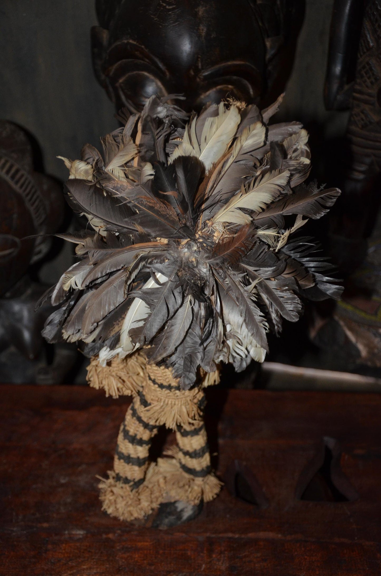 Pende Minganji Masquerade Dancer Doll - 17" Authentic Congo Woven Fiber Figure, Traditional Raffia & Feather Folk Art.