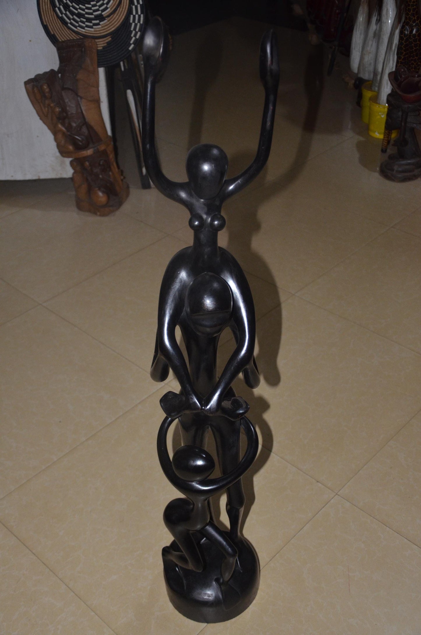 Hand-Carved African Abstract Family Ascent Sculpture