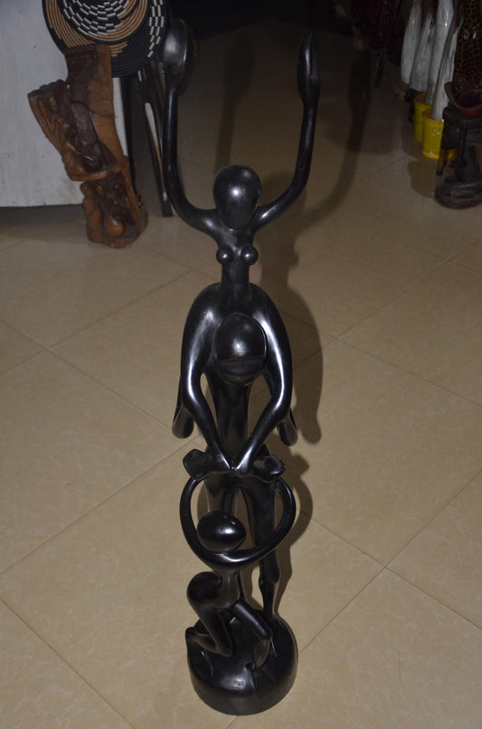 Hand-Carved African Abstract Family Ascent Sculpture