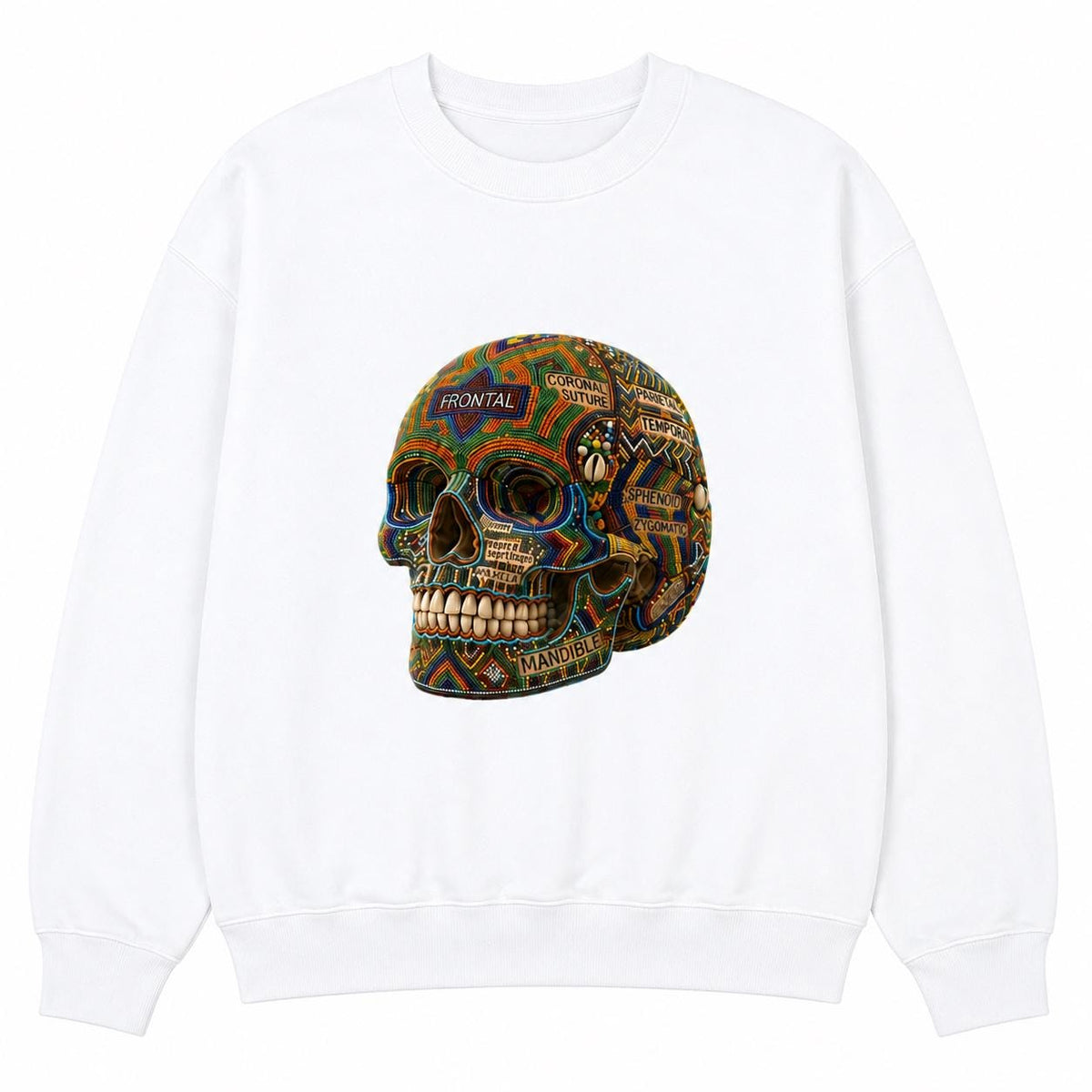 Ornate Skull Sweatshirt, African Inspired Mosaic Skull Crewneck, Halloween Graphic Streetwear