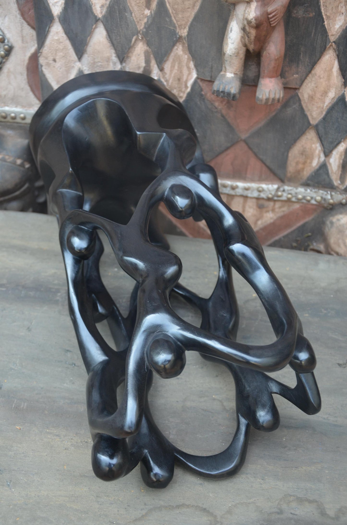 Hand-Carved African Abstract Family Ascent Sculpture