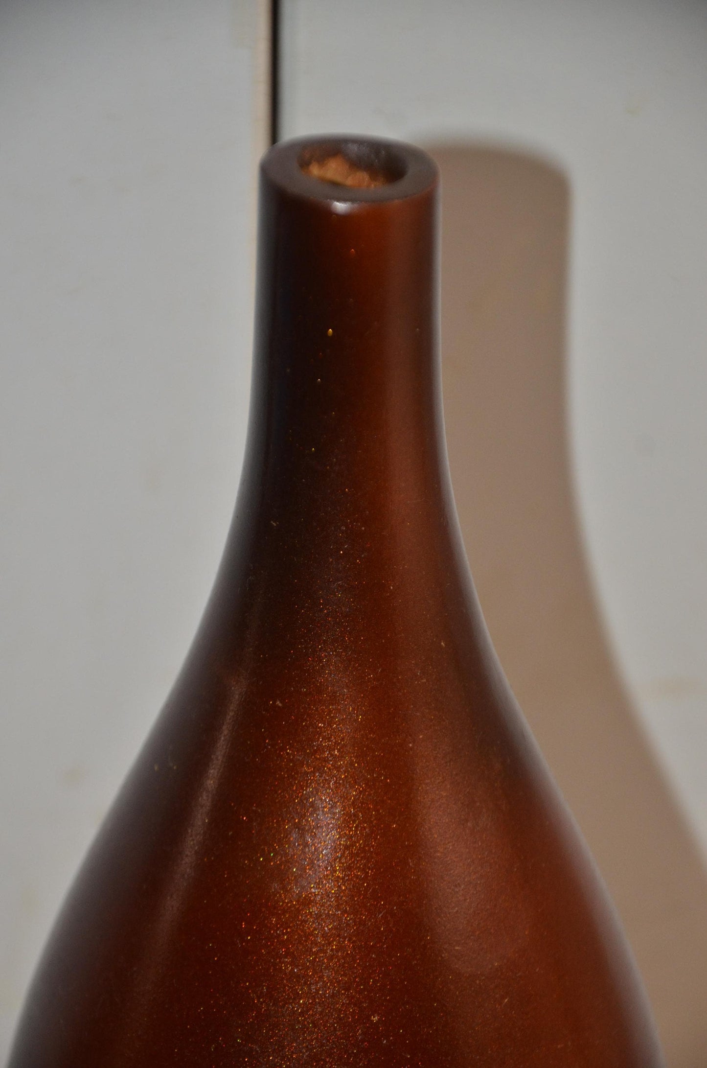 Tall Wooden Floor Vase | Metallic Bronze Long Neck Bottle Vase