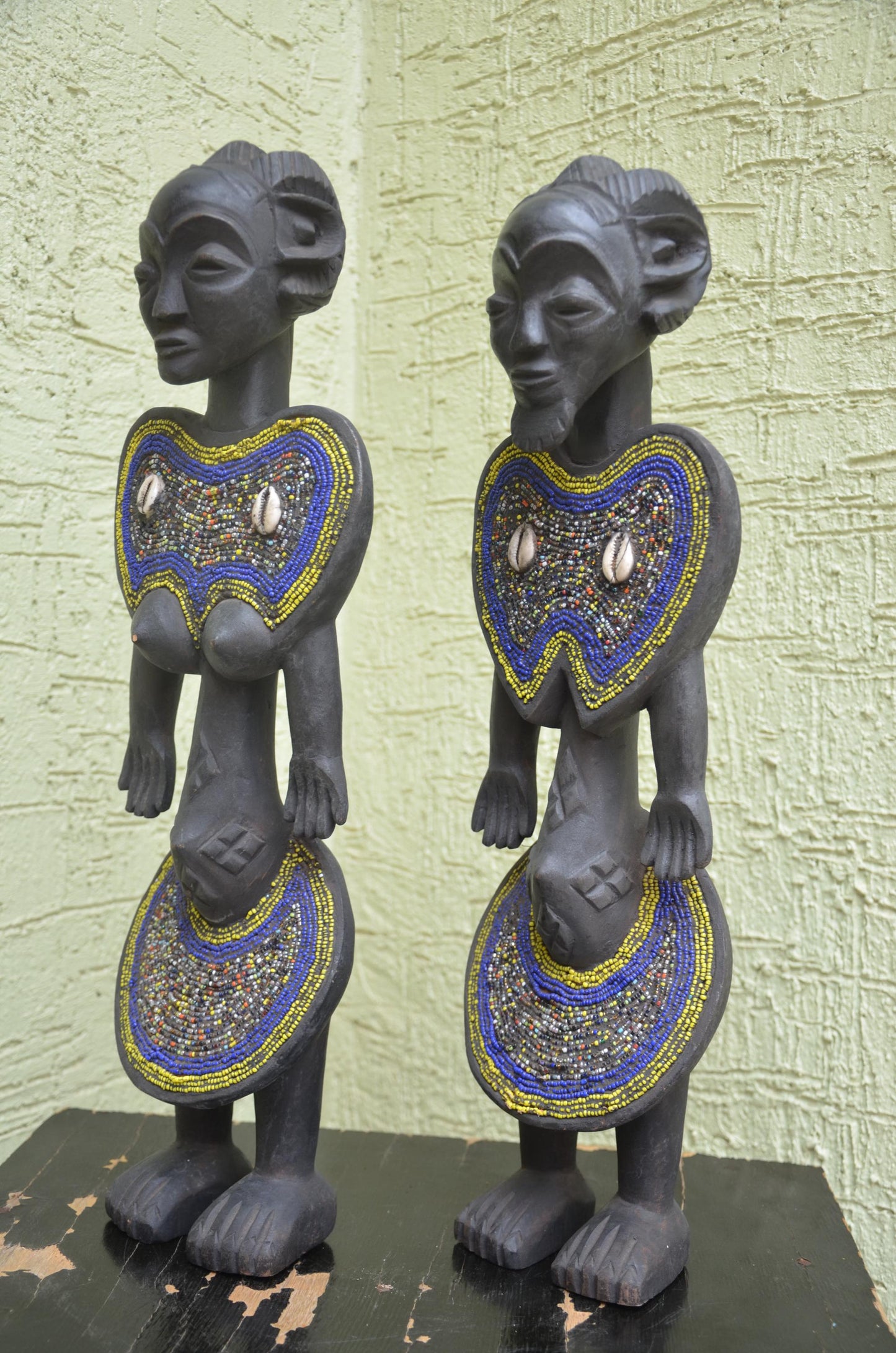 Namji Fertility Dolls â€“ 21" Hand-Carved Wood Cameroon Beaded Couple â€“ Art.