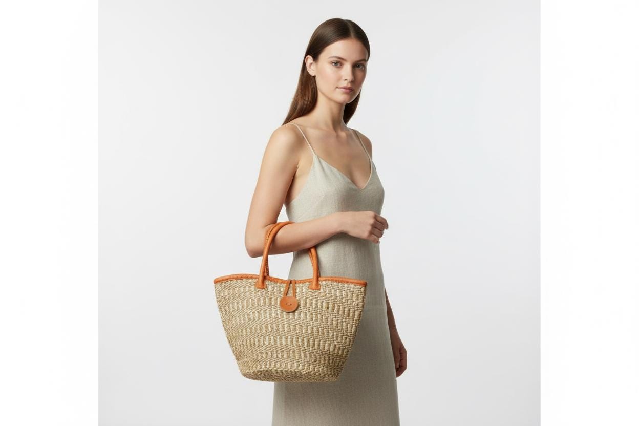 Medium Handwoven Sisal Bag, African Kiondo Basket Tote, Sustainable Boho Everyday Shoulder Bag, 18 Inches