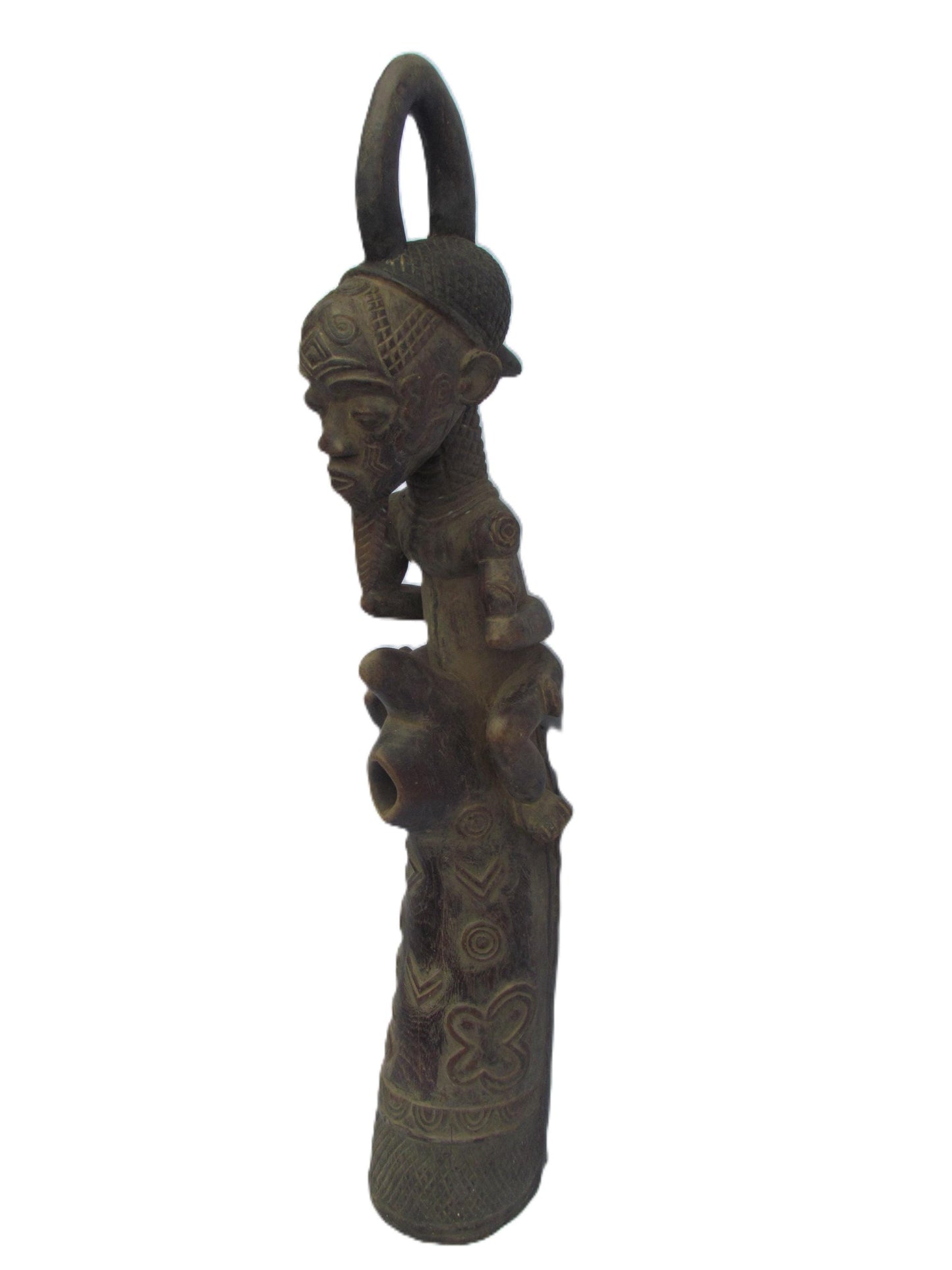 Hand-Carved Luluwa Prestige Ceremonial Pipe - Rare Congolese Tribal Art, African Wood Sculpture, Antique Lulua Collectible.