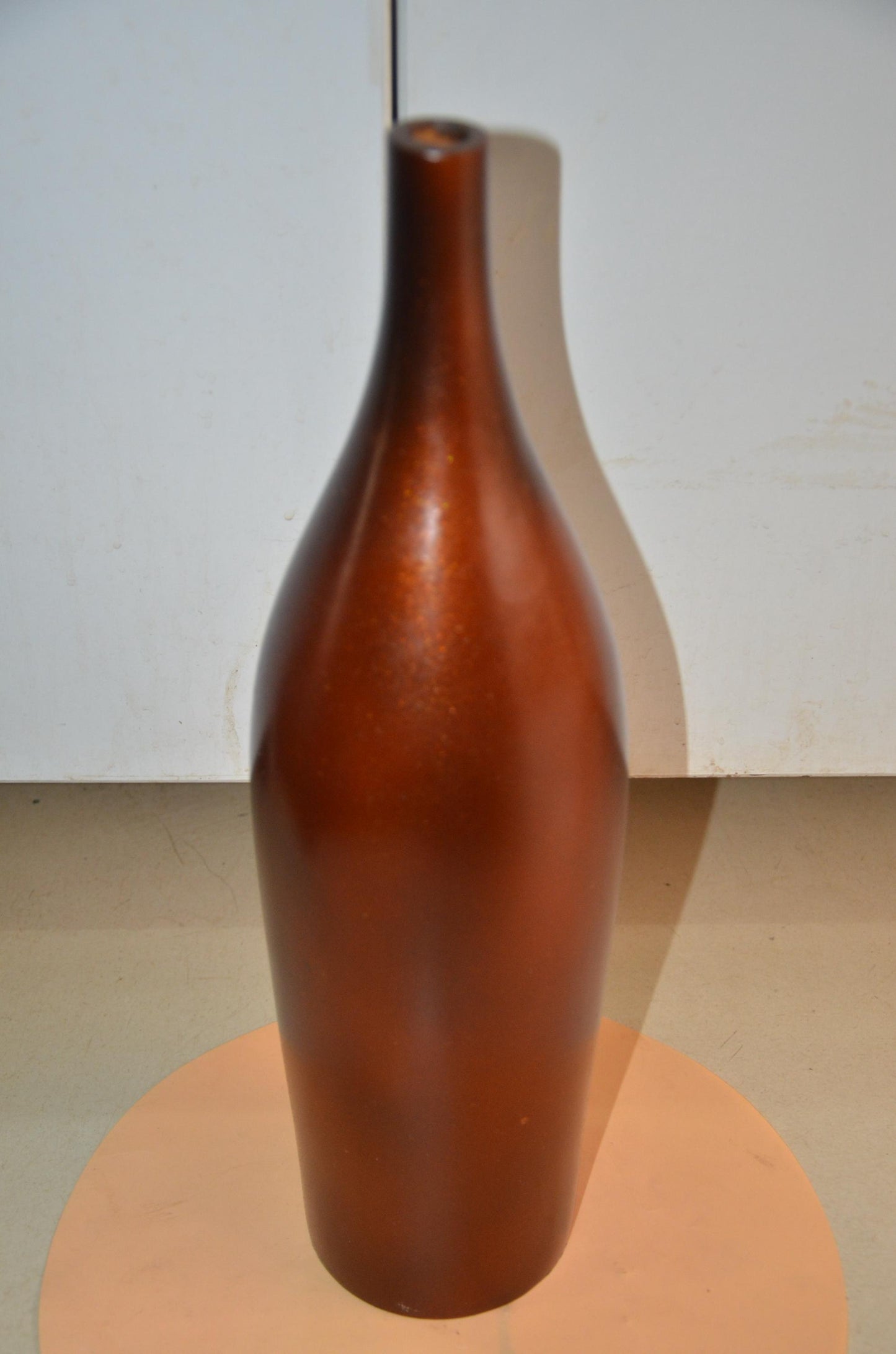 Tall Wooden Floor Vase | Metallic Bronze Long Neck Bottle Vase