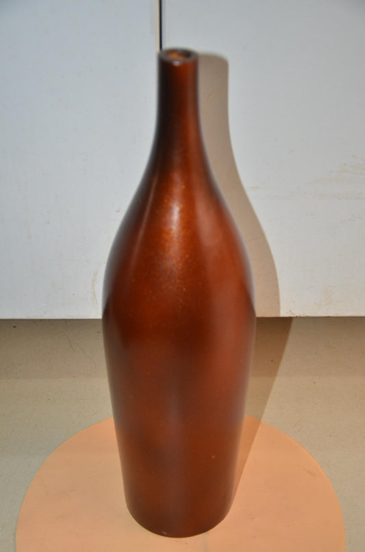 Tall Wooden Floor Vase | Metallic Bronze Long Neck Bottle Vase