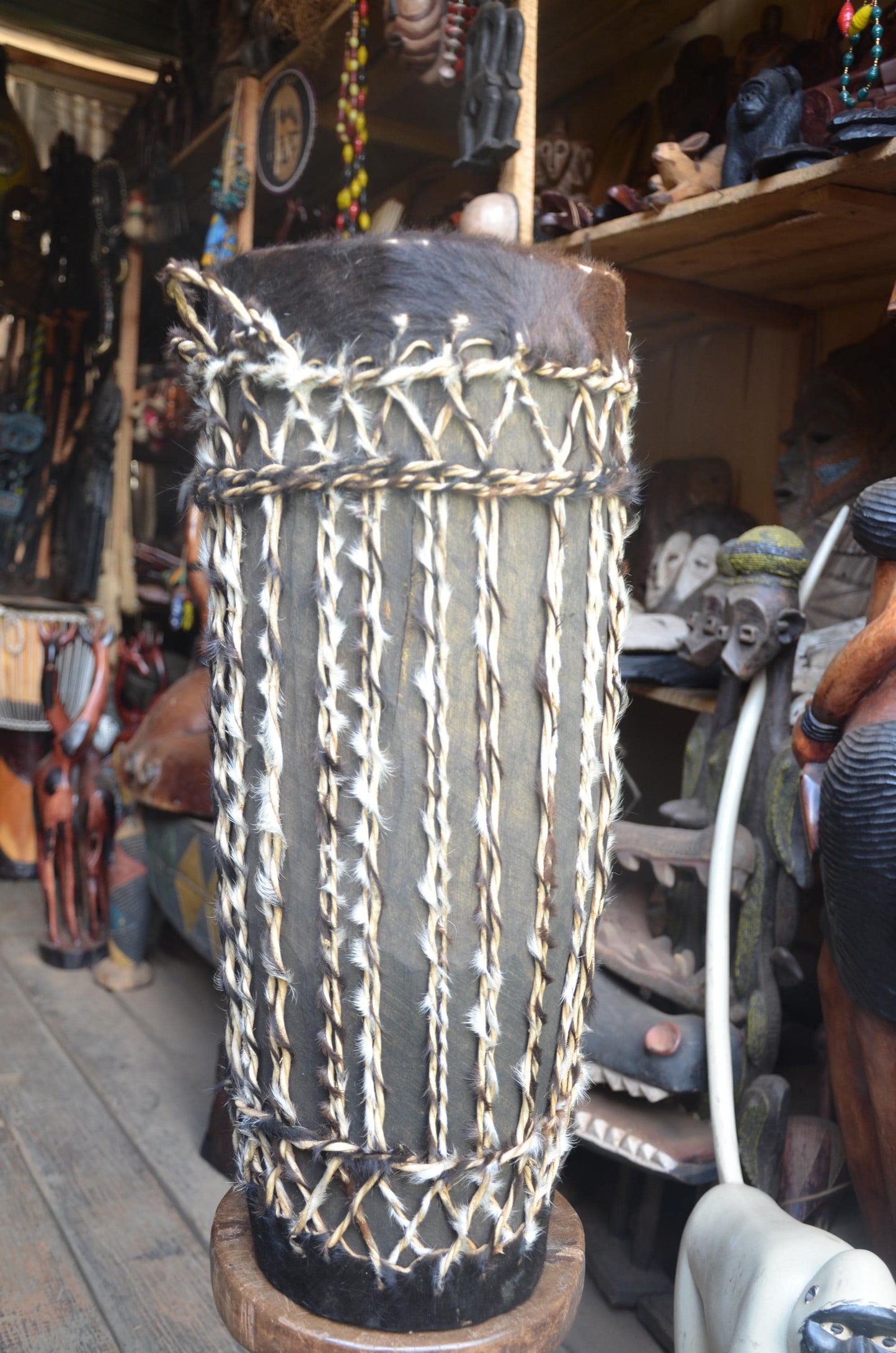 Slender Rwandan Drum | Tall Hand-Carved Percussion | Elegant African Wood Art