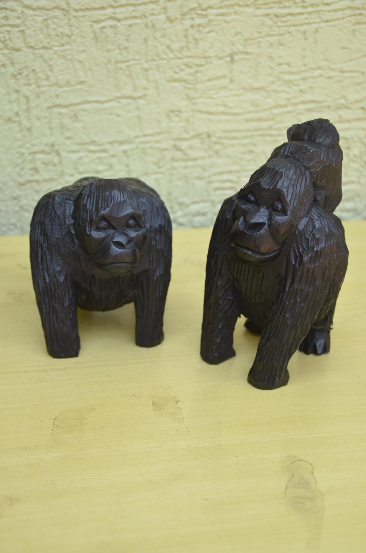 Hand Carved Wooden Gorilla Family Sculpture | Wildlife Art