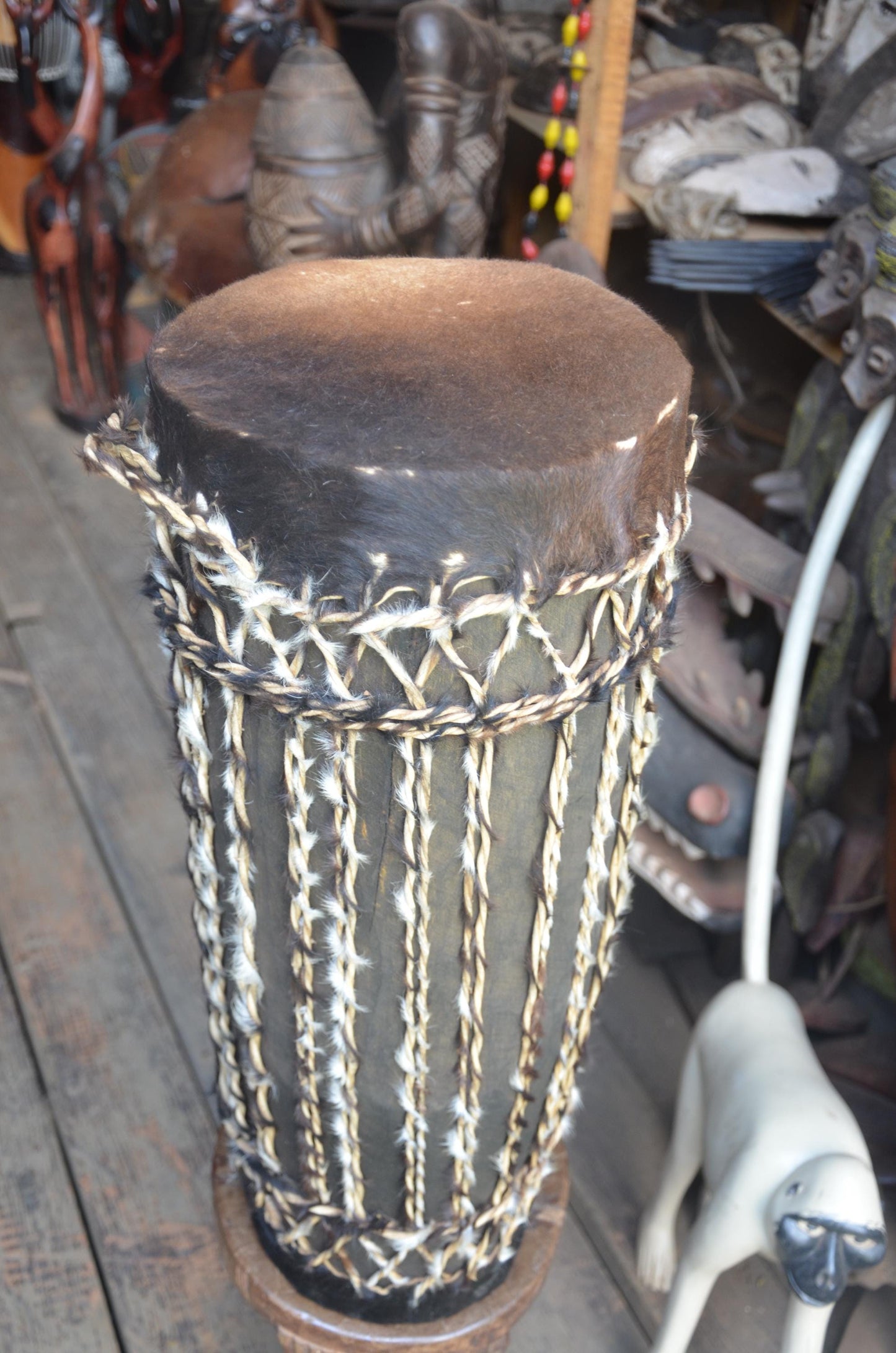 Slender Rwandan Drum | Tall Hand-Carved Percussion | Elegant African Wood Art