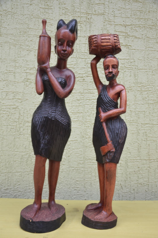 Pair of Hand-Carved African Community Statues | Tribal Art