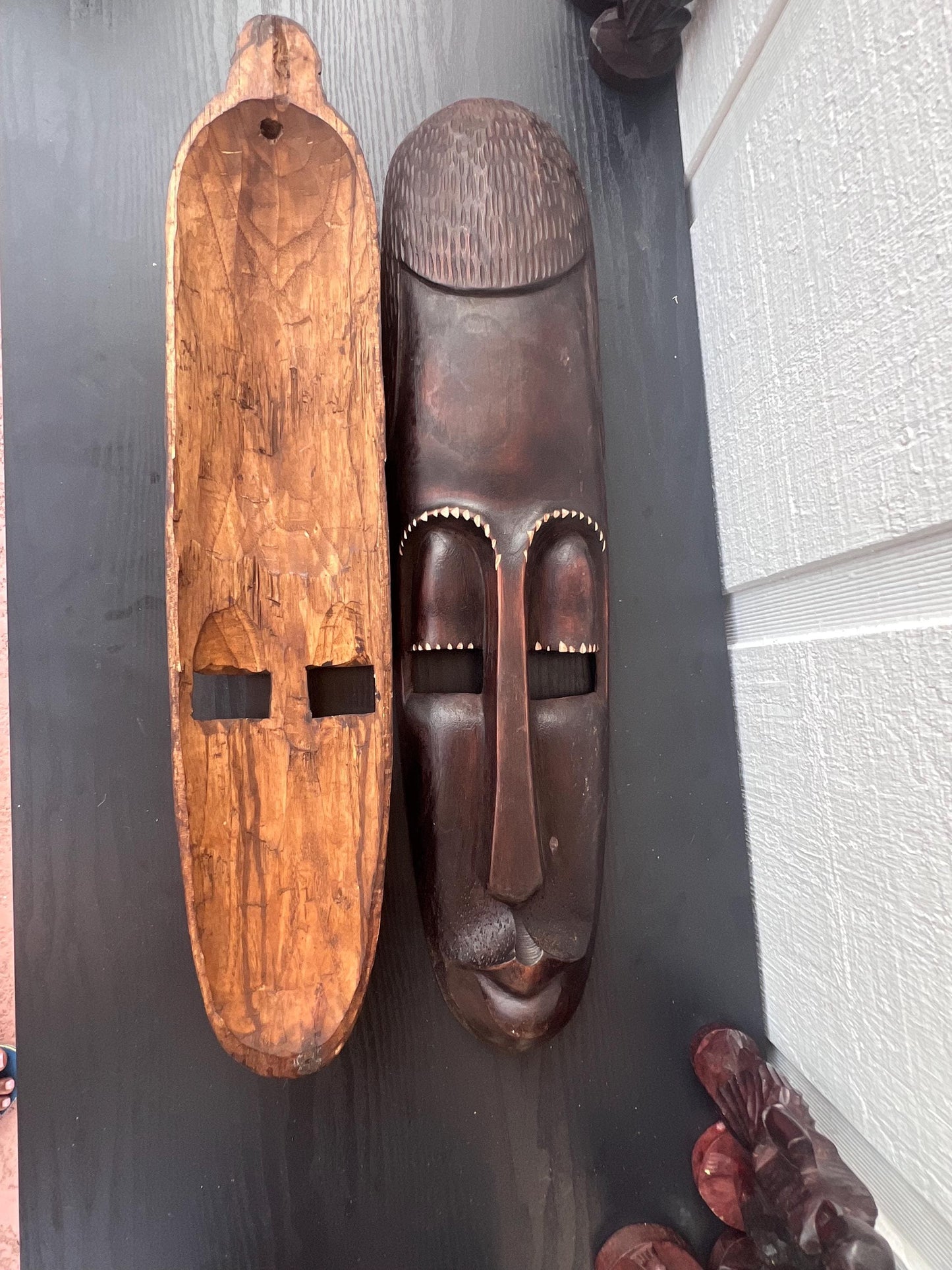 Wood Wall Art – Rwandan King & Queen Mask Set, Hand-Carved African Wall Decor