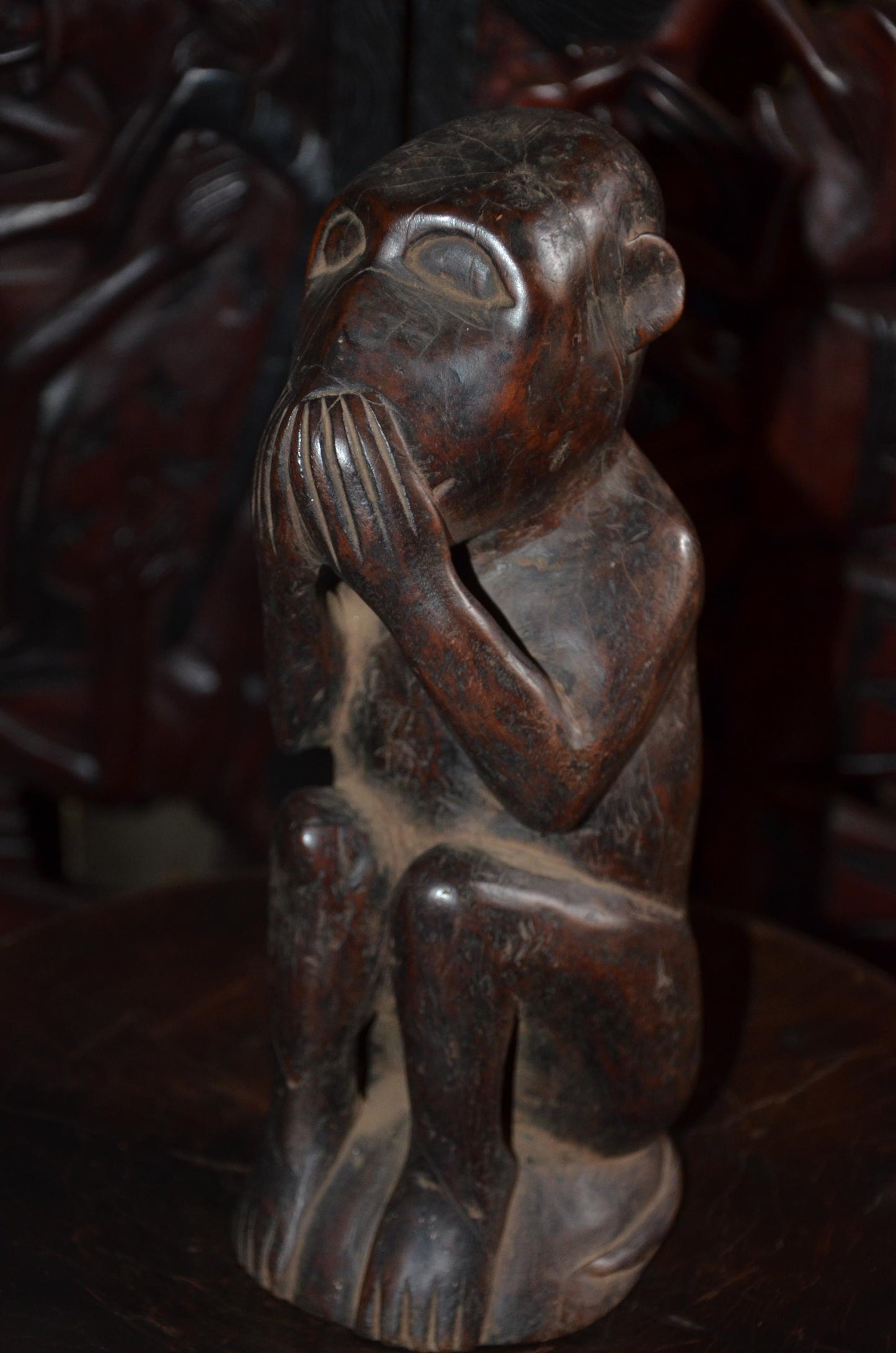 Hemba Chimpanzee Figure – 12" Hand-Carved Wood Mwisi Gwa So'o – Congo Tribal Art