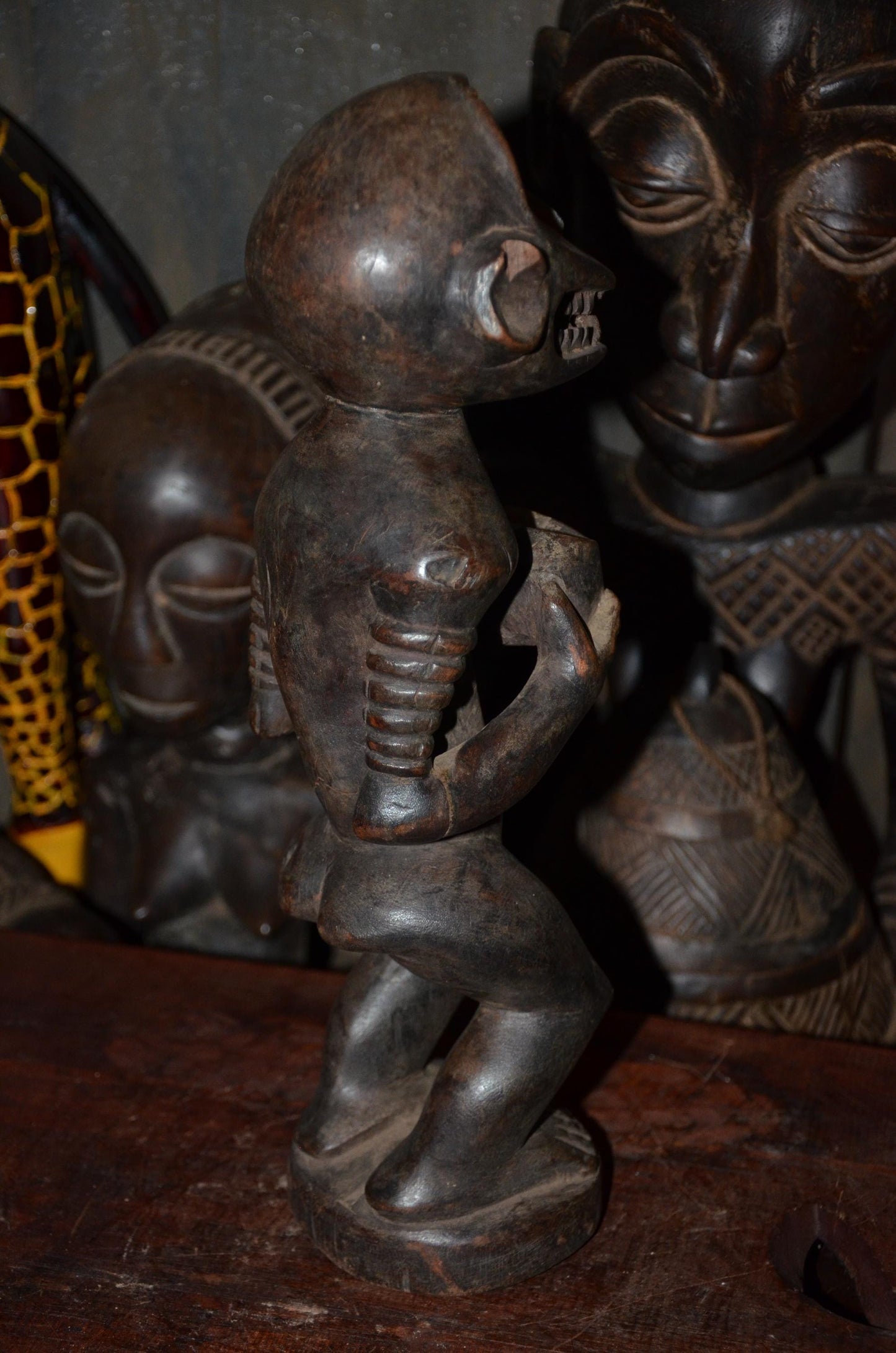 Songye Monkey Figure Power Fetish - 16" Authentic Congo Nkishi Statue, Zoomorphic Offering Bowl Carving, High-End African Tribal Collectible