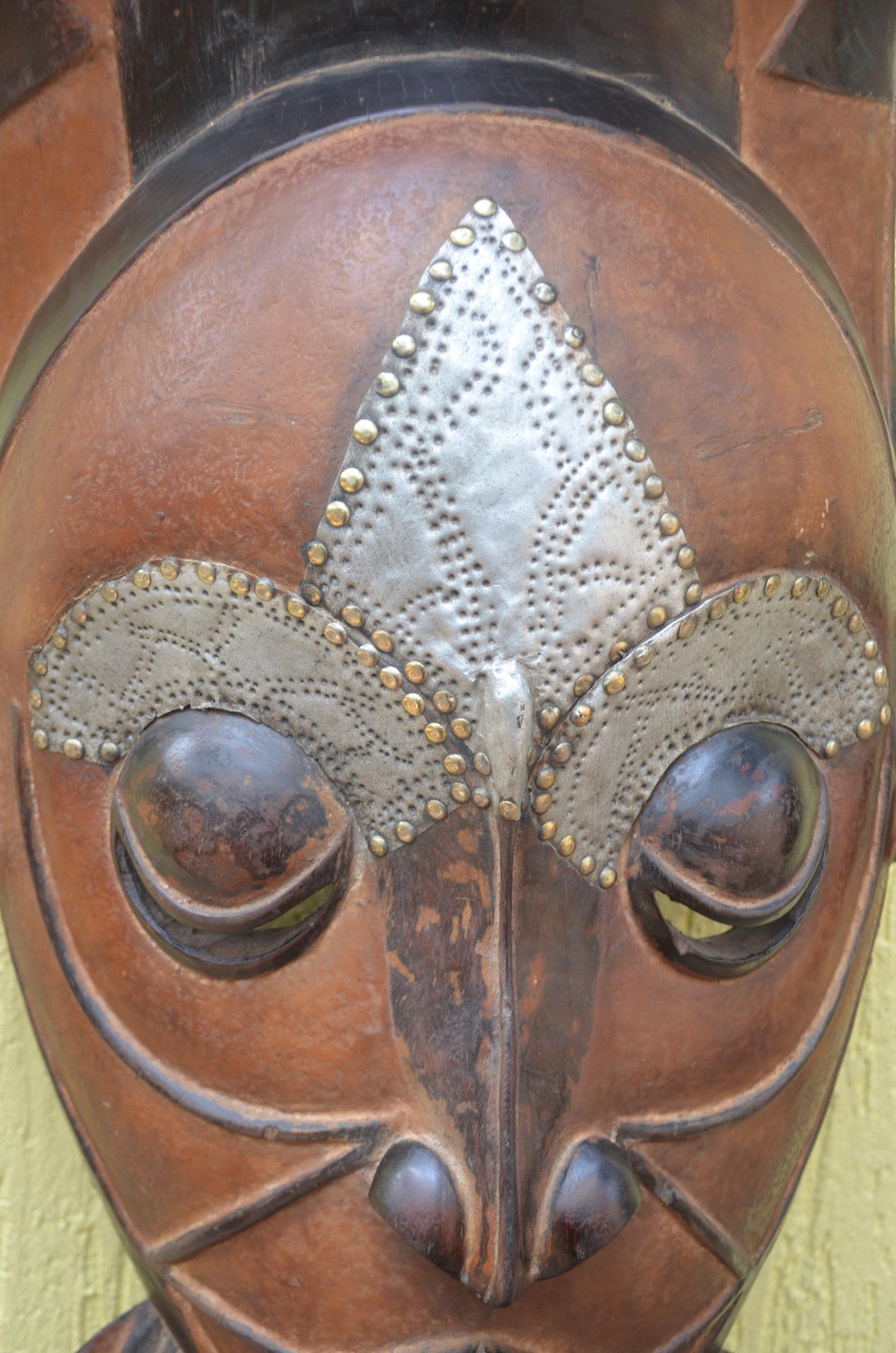 Marka African Mask – 34" Large Hand-Carved Wood & Brass Mask – Mali Wall Art.