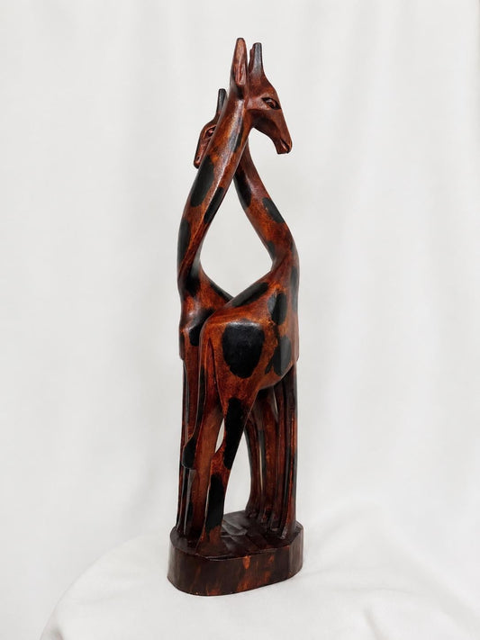 Hand Carved Wooden Giraffe Sculpture Interlocking African Animal Statue Moody Gothic Home Decor Autumn Anniversary Gift Large Wood Art