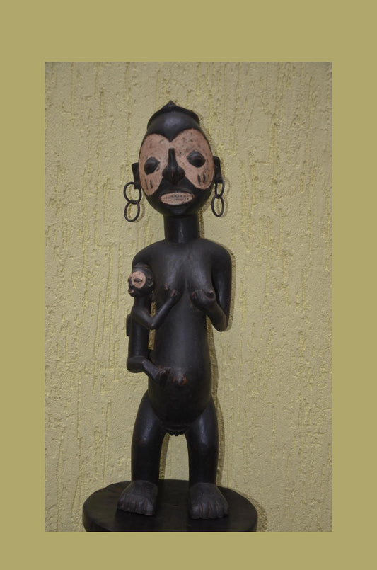 Lulua Maternity Figure – 28" Large Congo Wood Sculpture – African Tribal Art