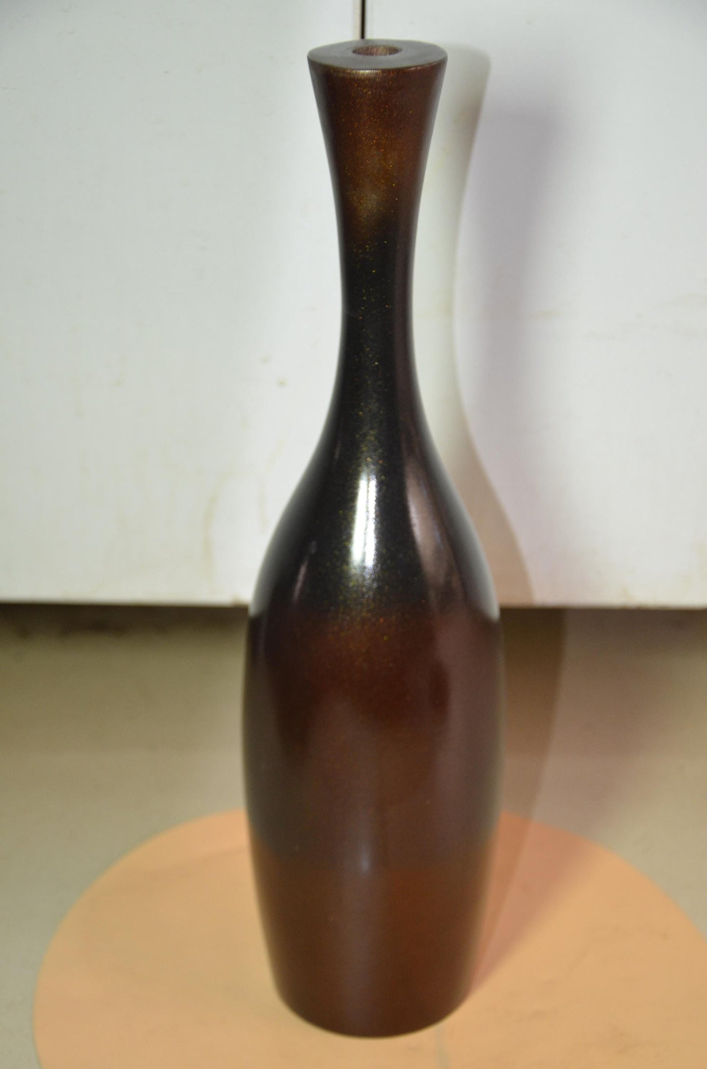 Tall Wooden Floor Vase | Metallic Bronze Black Ombre Trumpet Vessel, Nordic Decor