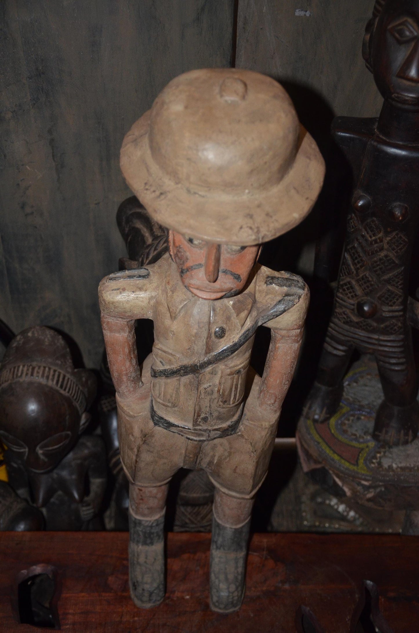 Colonial Administrator Figure | Large Hand-Carved Wood Statue | Ethnographic Art