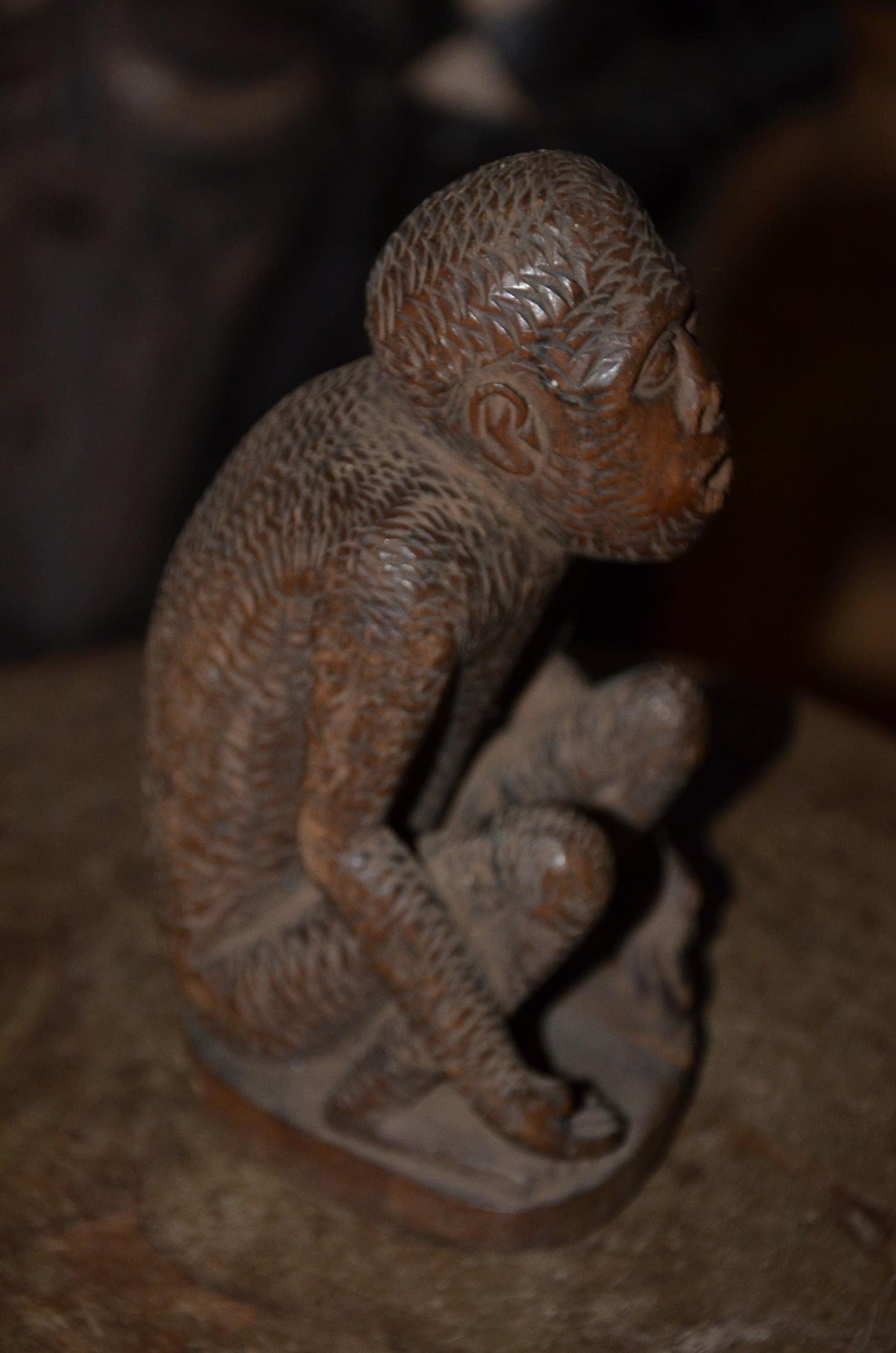 Luba Monkey Sculpture | Hand-Carved Tribal Figure | Authentic African Wood Art
