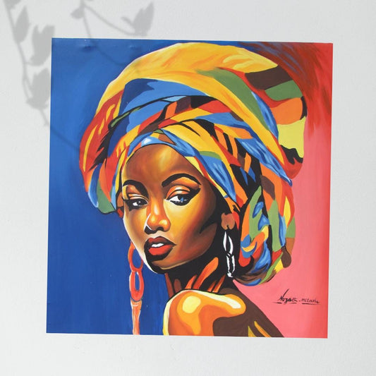 Toile colorée représentant une femme africaine, décoration murale représentant une femme noire, art ethnique afro, art mural africain moderne pour chambre ou salon