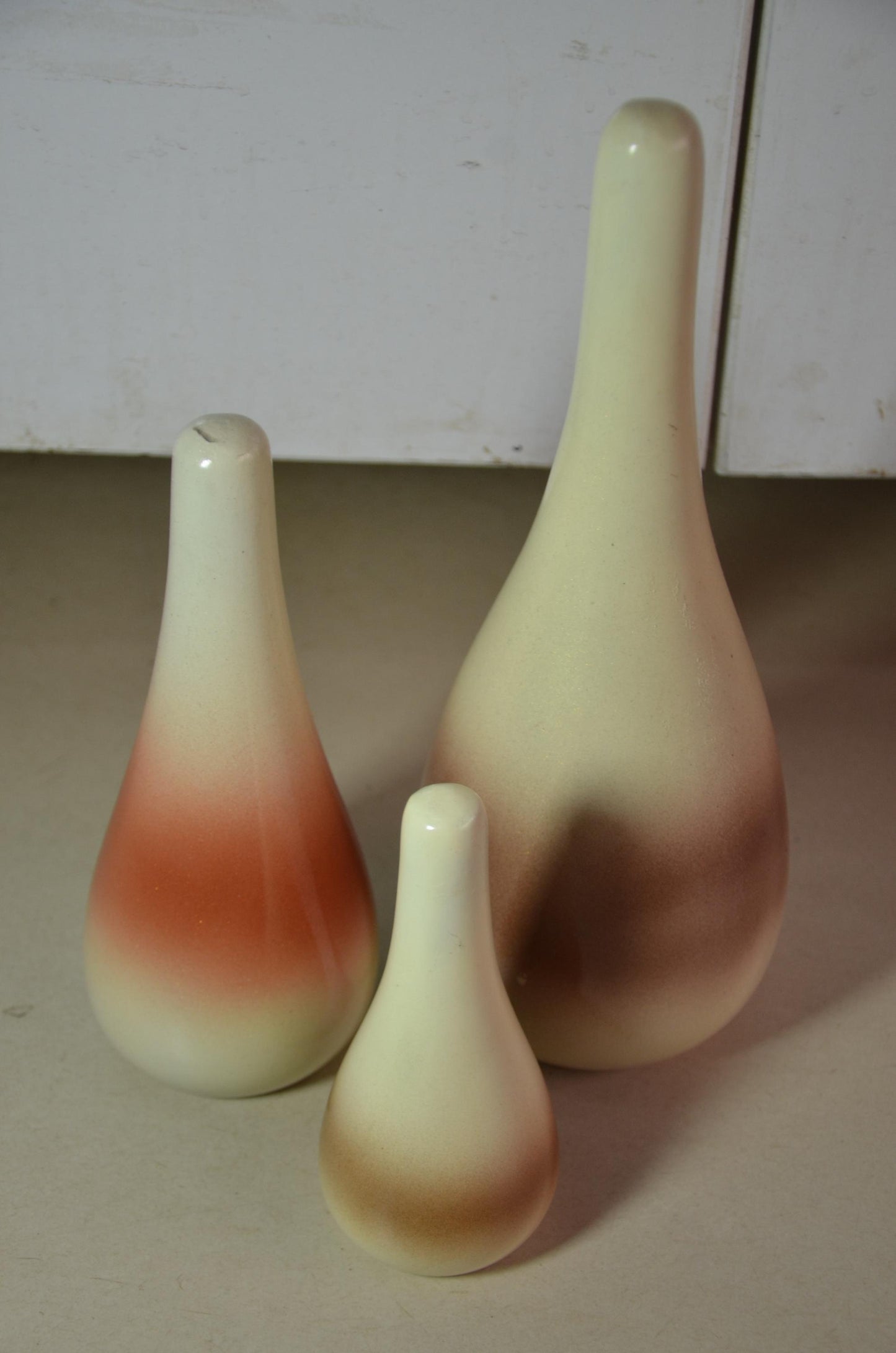 Cream Terracotta Ombre Teardrop Wood Vases | Boho Nordic Handcrafted Accent Trio