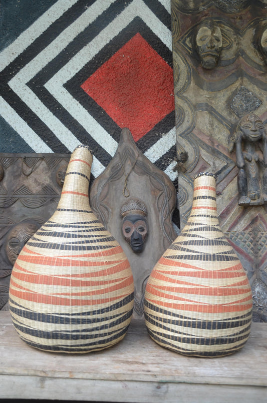 Rwandan Floor Vase | Large Woven Decorative Urn | Tall Artisan Woven Art
