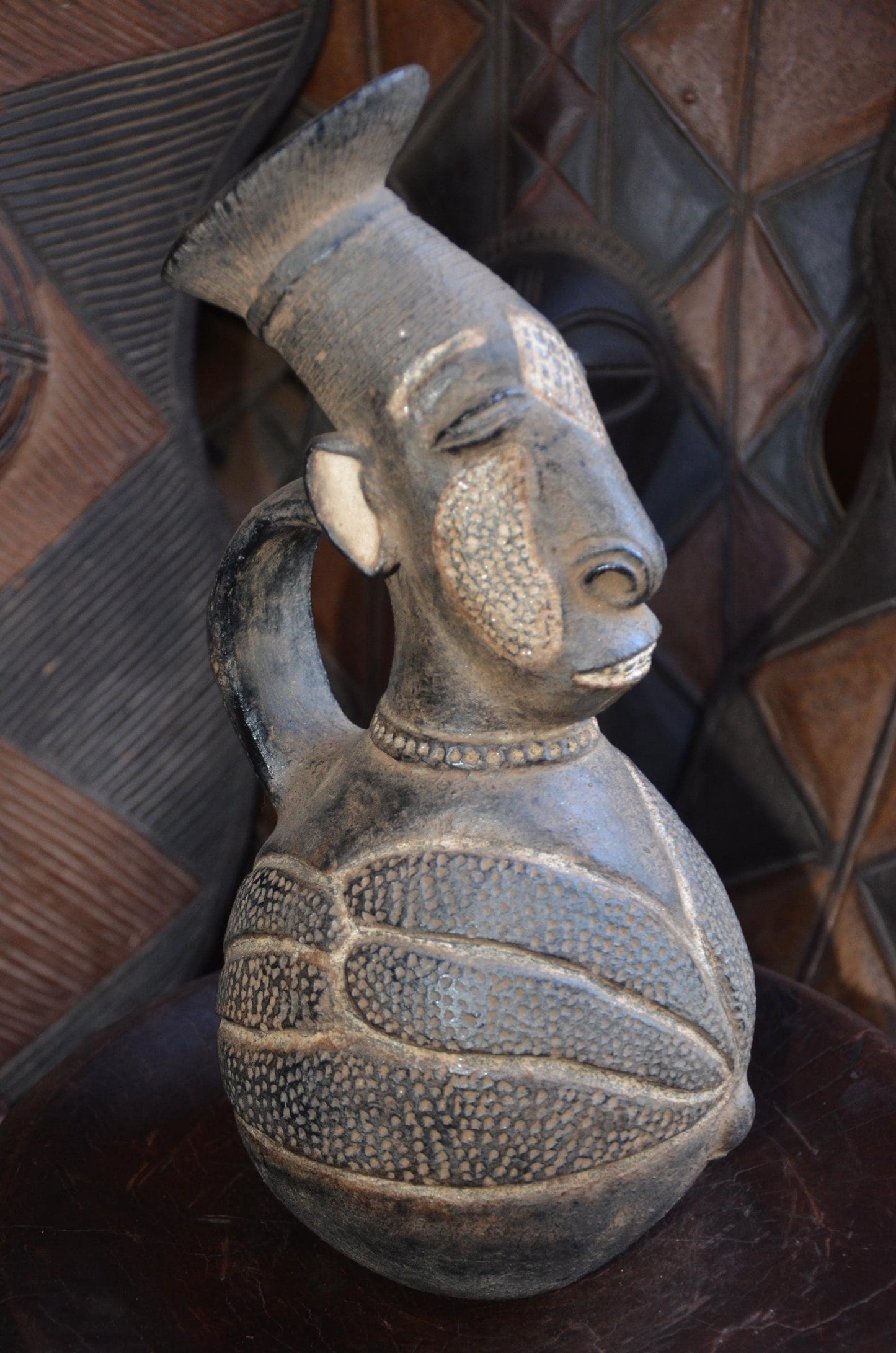 Authentic Mangbetu Pottery Vessel | Anthropomorphic Art | Congo Decor