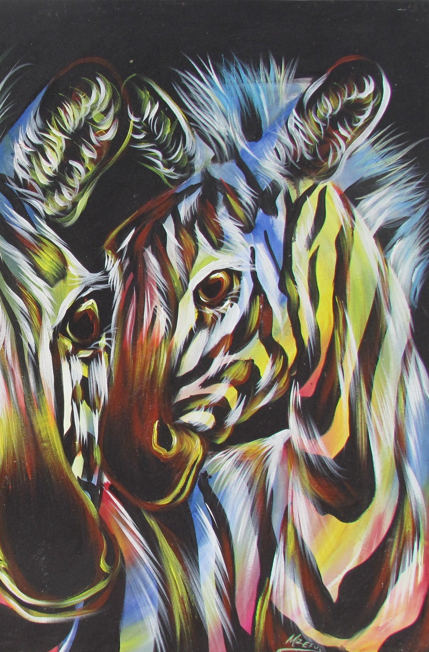 Tableau abstrait zèbre – Portrait animalier sur toile noir, blanc et rose, décoration minimaliste de la faune africaine, art moderne pour la maison ou le bureau