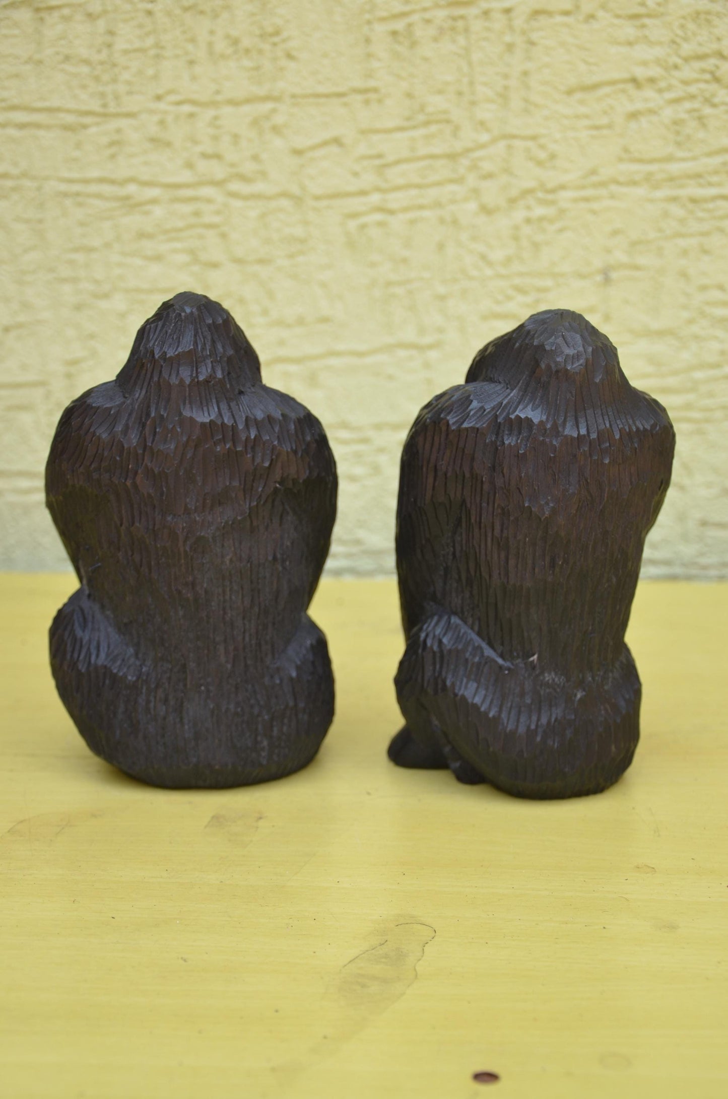Hand Carved Wooden Gorilla Family Sculpture | Wildlife Art