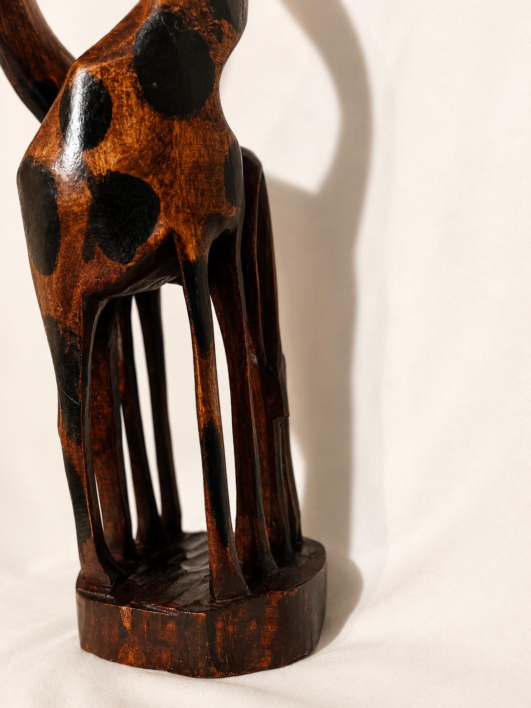 Hand Carved Wooden Giraffe Sculpture Interlocking African Animal Statue Moody Gothic Home Decor Autumn Anniversary Gift Large Wood Art