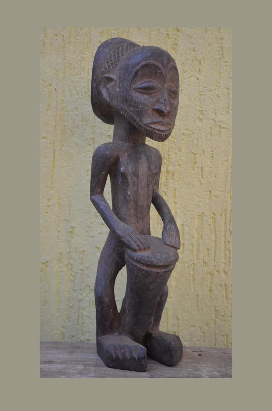 Luba Bowl Bearer – 16" Wooden African Figure – Congo Tribal Home Decor