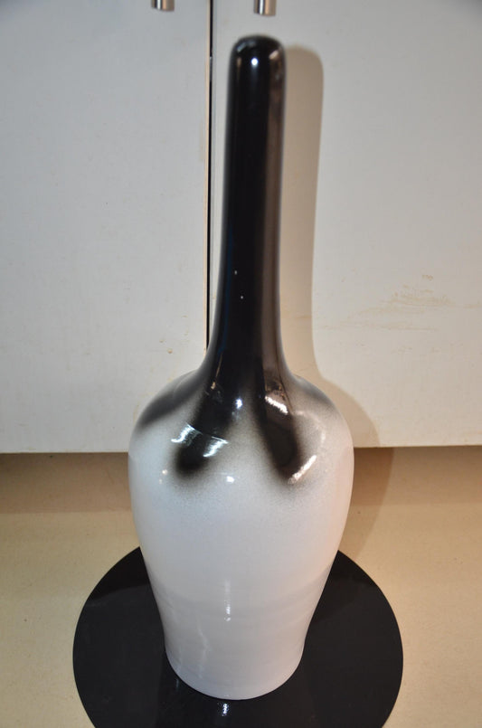 Tall Wooden Floor Vase | Black and White Long Neck Bud Vase