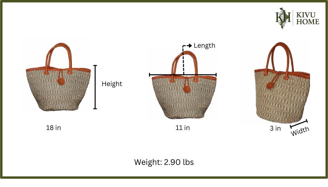 Medium Handwoven Sisal Bag, African Kiondo Basket Tote, Sustainable Boho Everyday Shoulder Bag, 18 Inches