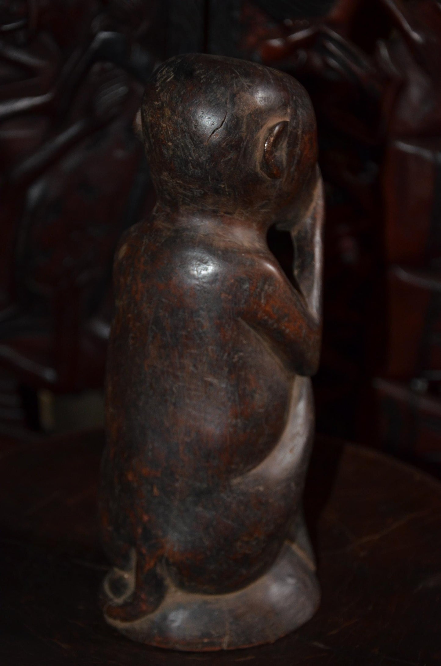 Hemba Chimpanzee Figure – 12" Hand-Carved Wood Mwisi Gwa So'o – Congo Tribal Art