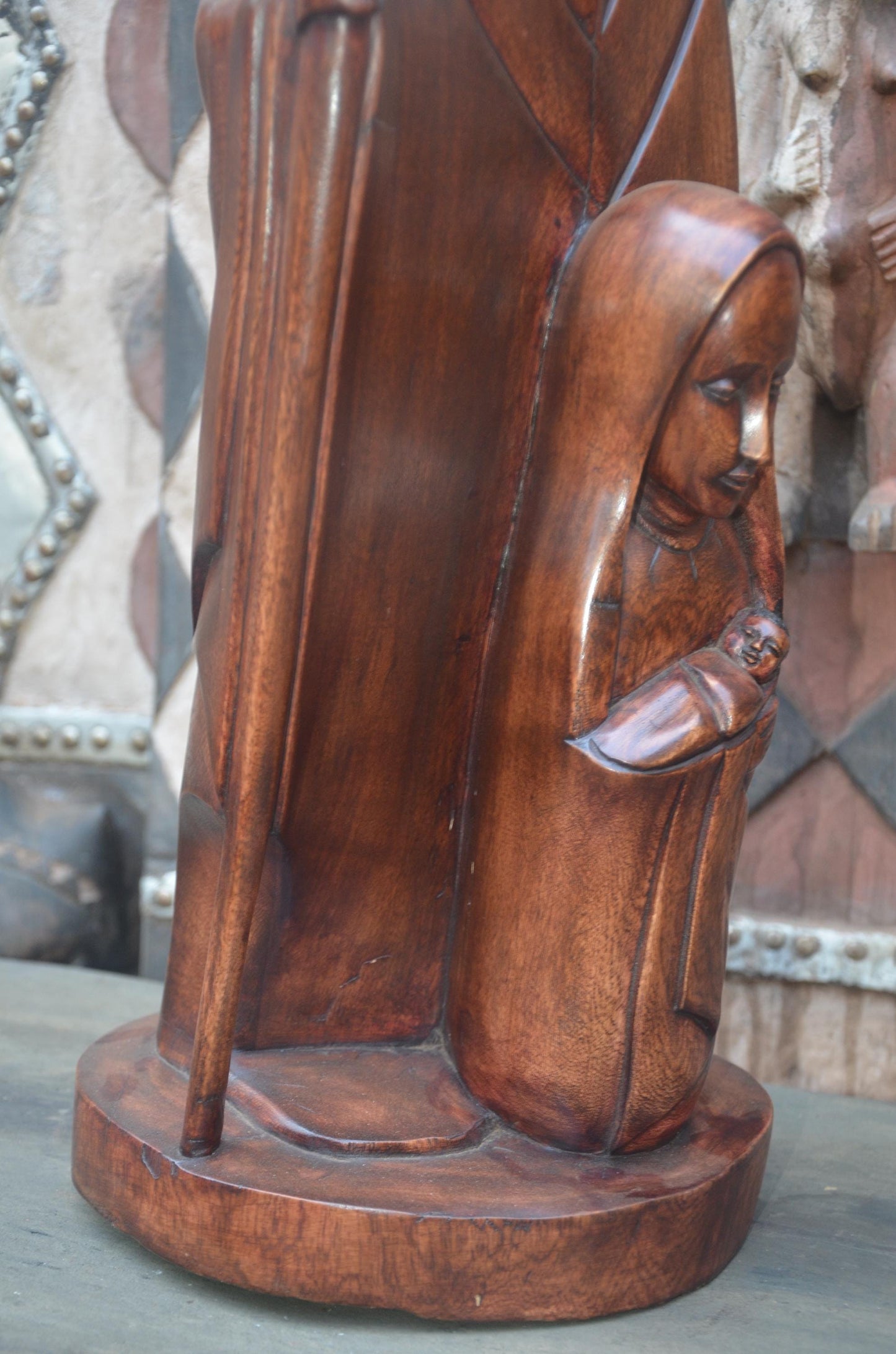 Hand-Carved African Holy Family Sculpture | Wooden Nativity Art