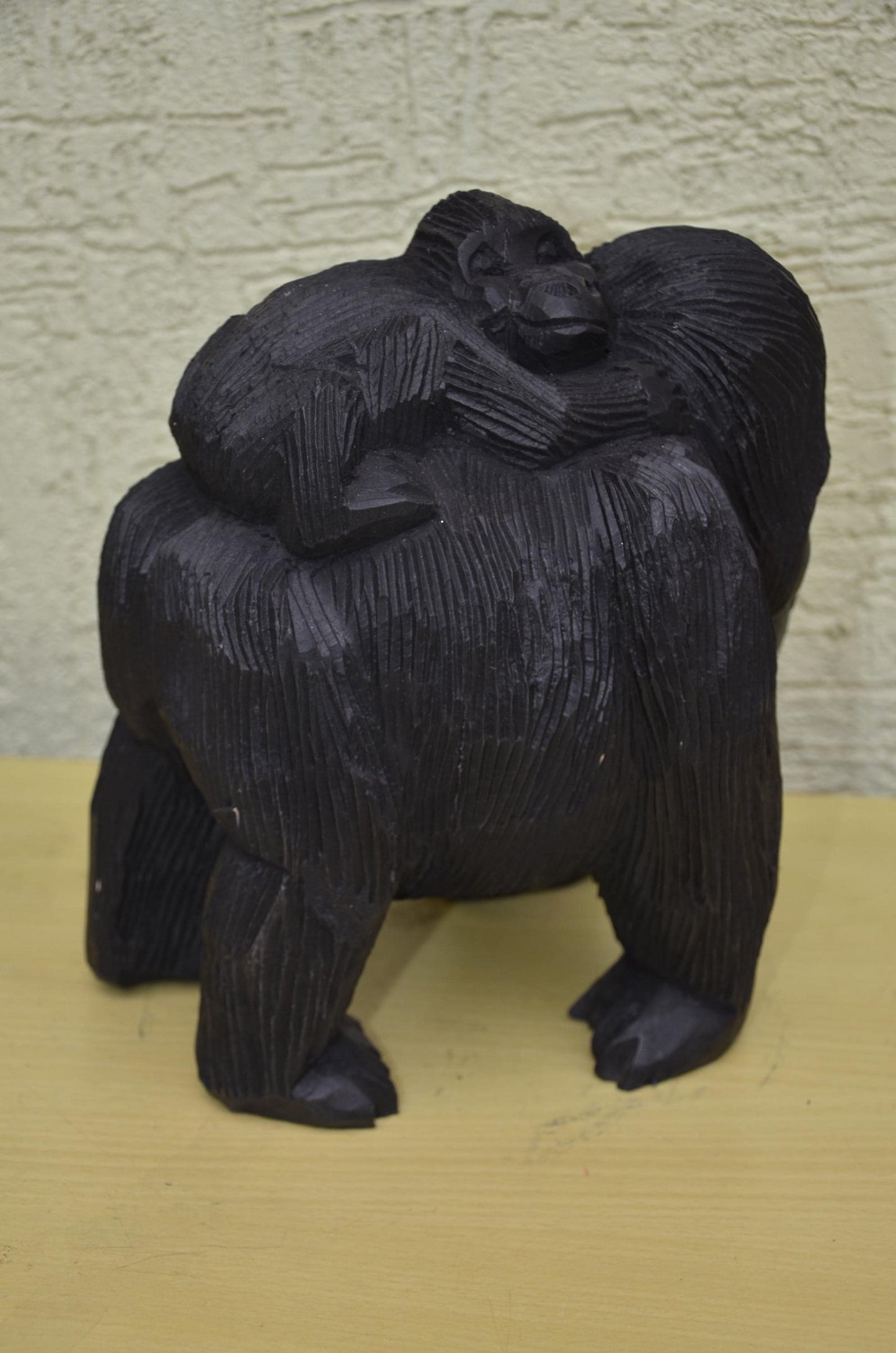 Hand-Carved Wooden Gorilla Maternity Sculpture | Wildlife Family Art Figurine