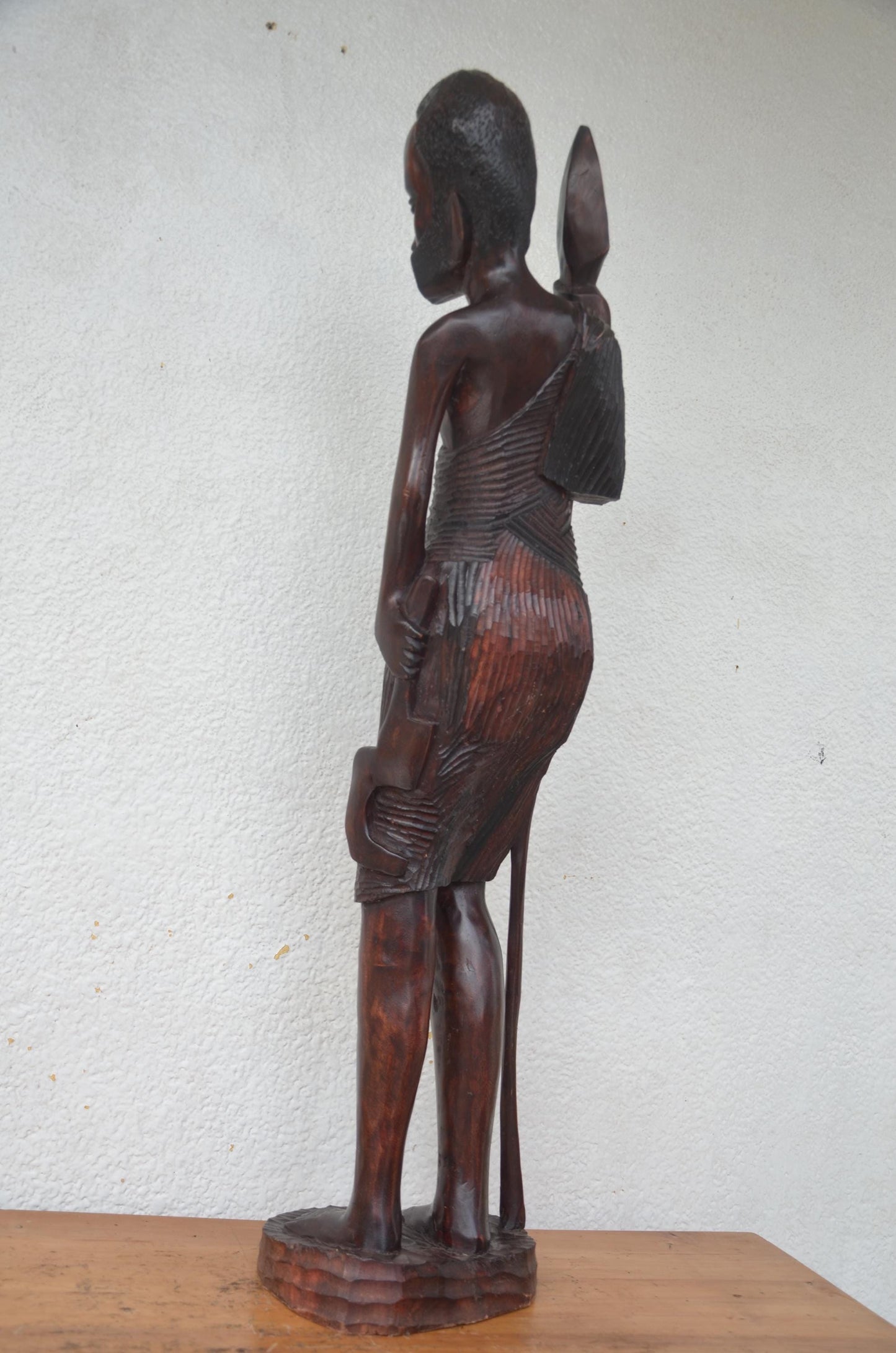 Hand-Carved Wooden Rwanyonga Fighter Statue | African Tribal Art Sculpture