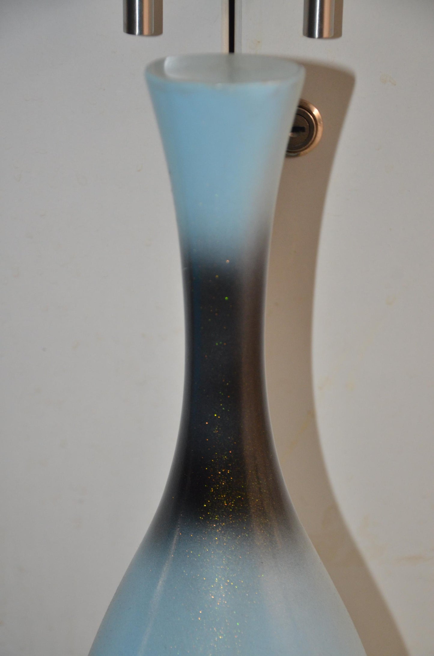 Tall Wooden Floor Vase | Light Blue and Black Long Neck Bottle Vase
