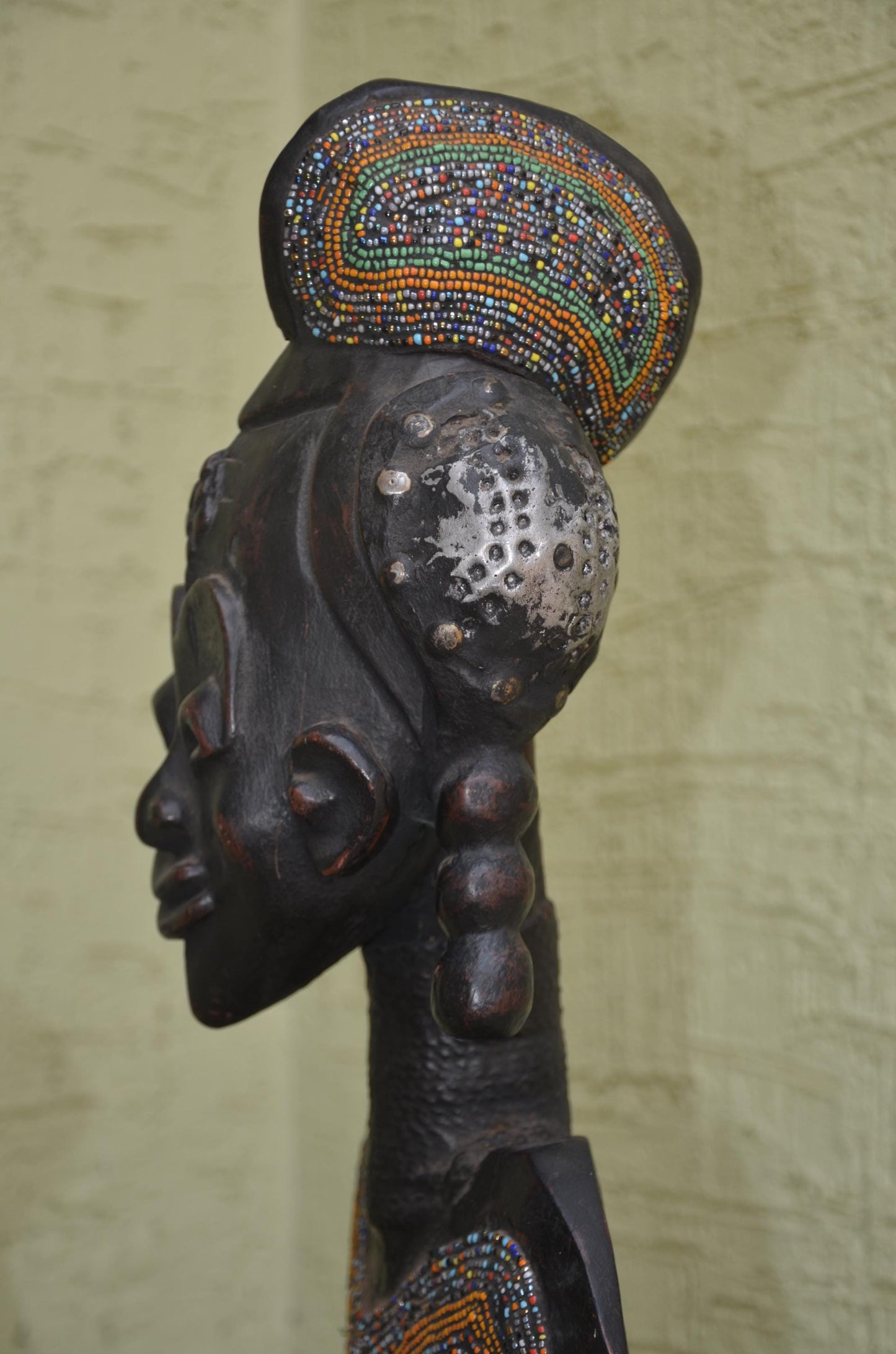 Bamileke Beaded Figures â€“ 35" Hand-Carved Wood Royal Couple â€“ Cameroon Art.