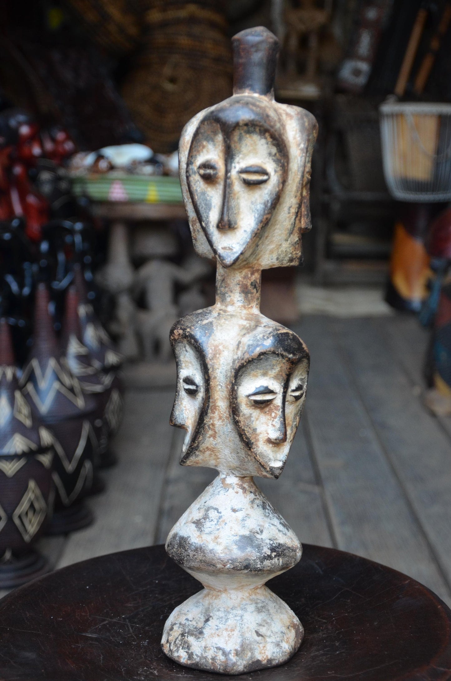 Authentic Lega Multi-Faced Statue | Sakimatwematwe | Tribal Wood Art